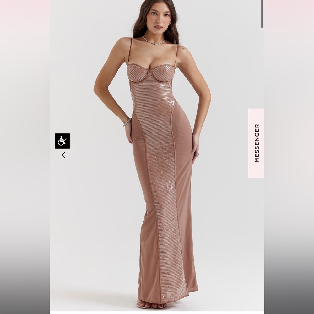 HouseofCB-BONITA CAFE AU LAIT SEQUIN MAXI DRESS (women size small,cup size:A/C)